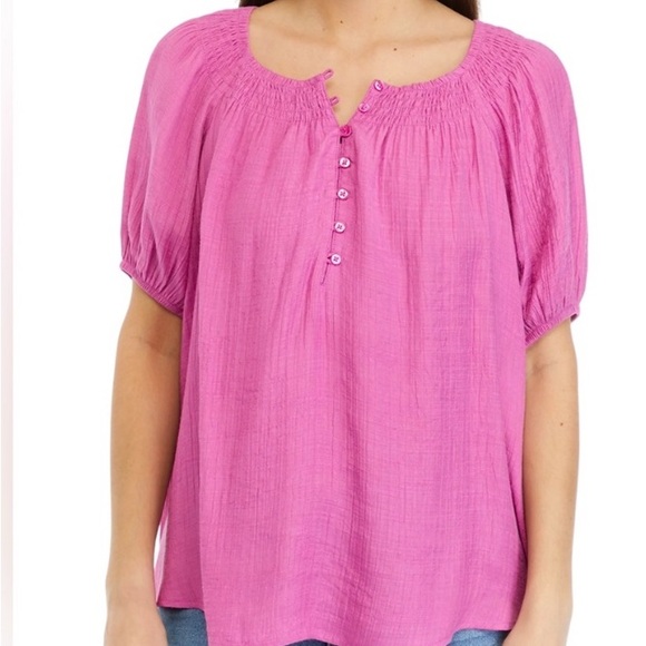 Wonderly Tops - Wonderly Pink Button-Front Top